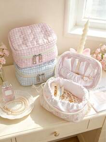 1 Buah Tas Perhiasan Perjalanan Motif Bunga Pastoral Manis, Tas Aksesori Multi Kompartemen Portabel, Penyimpanan Aksesori Makeup Harian untuk Anak Perempuan, Hadiah Ulang Tahun - MultiWarna - View 1