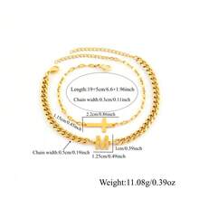 1 pieza Pulsera de cadena de acero inoxidable color dorado con inicial y bloque de cruz simple para hombres - Amarillo Oro - Ver 2
