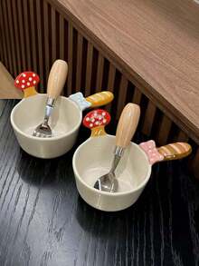 1pc Cartoon 3D Mushroom Handle Bowl, Cute Creative Bow Baguette Bowl, Vegetable Salad Bowl, Fruit Dessert Bowl, Breakfast Yogurt Oatmeal Bowl, Ice Cream Platter Bowl, Exquisite Tableware Bowl, Party Tableware Bowl, Suitable For Home, Restaurant, Cafe, Dessert Shop, Gift, Gathering, Party - Mushroom - View 6