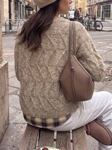 Women's Round Neck Long Sleeve Casual Loose Fit Versatile Sweater - Khaki - View 6