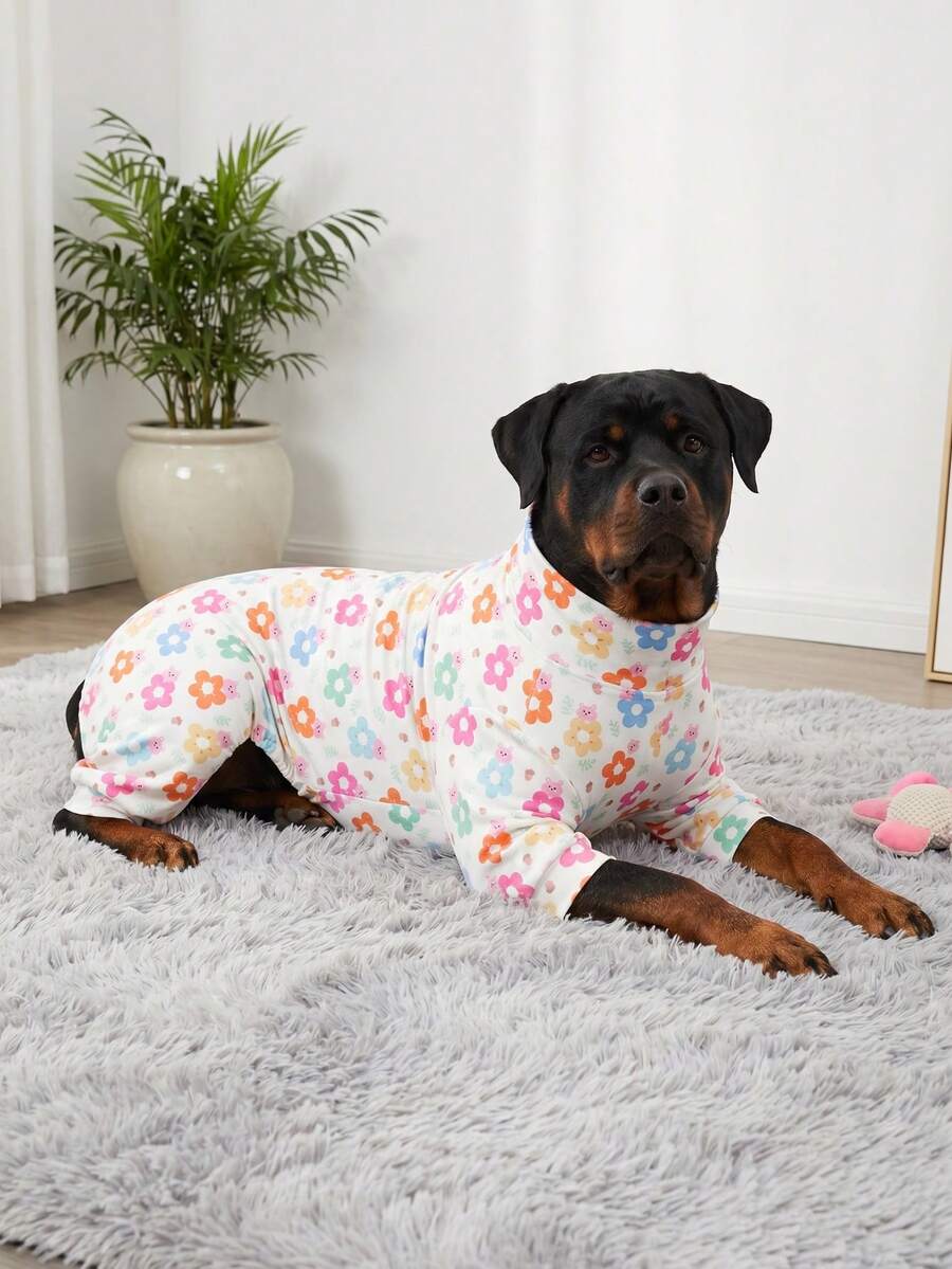 1 bộ đồ ngủ cho chó kiểm soát rụng lông - bộ romper thú cưng ấm áp co giãn cao che phủ toàn thân, chống liếm và bảo vệ khỏi côn trùng cho chó nhỏ vừa lớn, quần áo chó in toàn thân - họa tiết hoa hoạt hình dễ thương nhiều màu sắc - Nhiều màu - Xem 1