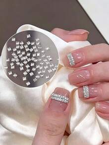 1 Pack Super Shiny Mini Square Champagne Zirconia Flat Back Rhinestones, Small Nail Art Decorations, Suitable For DIY Diamond Mosaic And Ring Decoration - Multicolor - View 2