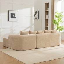 Modular Sectional Sofa In Chenille Fabric, Light Khaki 3 Seats - 卡其色三座 - 查看 4