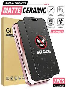 2片裝磨砂陶瓷防窺螢幕保護貼，相容 iPhone 18 Pro Max/18 Pro/17 Pro Max/17 Air/16 Pro Max/16/16 Pro/16 Plus/14 Pro Max/15/13，9H+ 防刮、觸控靈敏，相容手機殼，附清潔套件，高品質 9H+ 陶瓷膜 - 黑色 - 查看 19