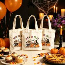 1/5/10pcs Cute Pumpkin Ghost Skeleton Bat Spider Black Cat Little Devil Lantern Pattern Halloween Theme Reusable Fabric Tote Shopping Bags Trick Or Treat Bags, Small Batch Multi-Piece Set Trick Or Treat Bags Storage Bags, Essential Halloween Shopping Gift Packaging Bags, Suitable For Christmas Decoration Indoor Outdoor Yard Garden Lawn Entrance Small Gifts, Essential Halloween Party Small Gift Storage Bags Gift Bags - Multicolor - View 3