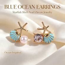 1 Pair Starfish Shell Stud Earrings, Luxury Niche High-End Versatile Dreamy Pink Starfish Earrings - Starfish Shells - View 6