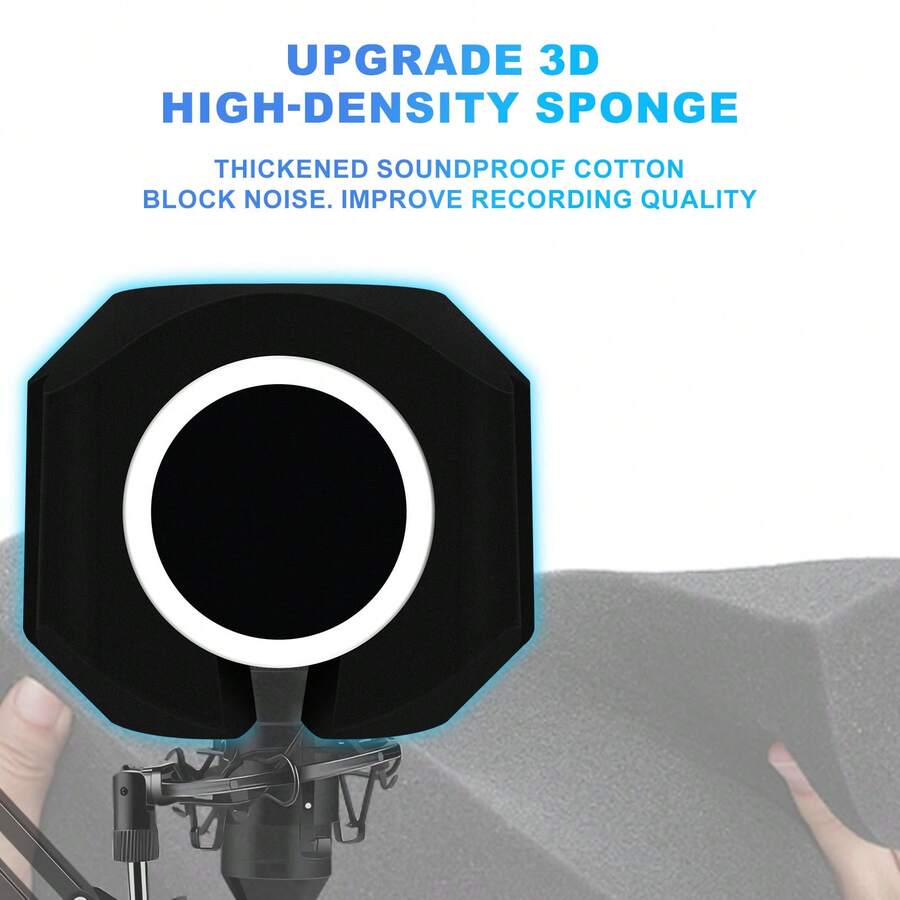 Microphone Windscreen And Pop Filter, Includes Microphone Stand And Phone Holder, Recording Sound Isolation Cover, Large Microphone Spherical Foam Windscreen, Indoor And Outdoor Recording Studio Equipment - Black - View 1