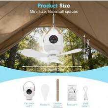 Portable Remote Control Ceiling Fan Light, 2-In-1 USB Rechargeable Camping Fan, Detachable Fan Blades, Combines Fan And LED Light Functions, Suitable For RV, Truck, Tent, Travel, Camping, Home, Office, Hiking And Emergency Kit - 1PC - View 6