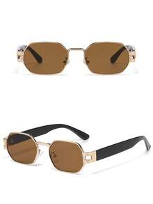 1pc Fashionable Small Polygon Metal Frame Glasses, High-End Personalized Street Style, Suitable For Women's Summer Street Photography, Tropical Beach Vacation, Outdoor Leisure Activities - Brown - View 5