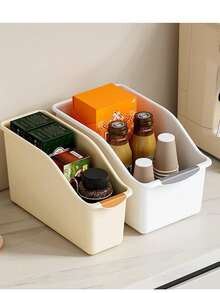 1/2pcs Plastic Multi-Function Storage Box, Curved Design, Suitable For Home Storage, Ideal For Cleaning Supplies And Household Essentials, Storage Box, Basket, Container, Help Organize Your Home. - Multicolor - View 2