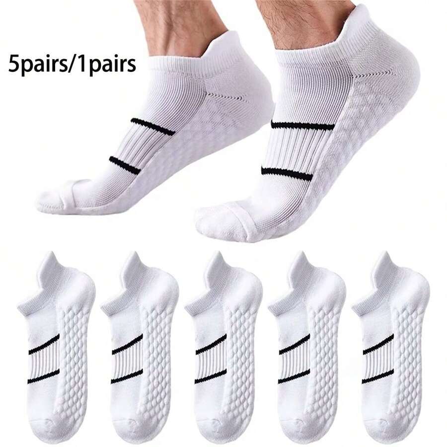 5 Pairs/Sets Contrast Striped Invisible Socks/Breathable Sports Style/Suitable For Daily Sports Wear