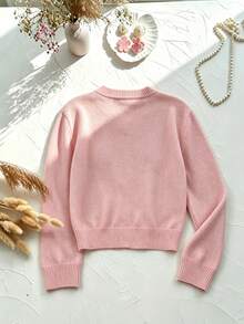 Teen Girl Short Solid Color Button Long Sleeve Sweater, Winter Girls Sweater, Cute Cherry Blossom Pink Sweater, Outdoor Wear Inner Layer Outer Layer - Pink - View 5
