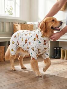 1PC Dog Shedding Hair Control Pajamas - Warm High Stretch Full Coverage Pet Rompers, Anti Licking & Bug Protective Jumpsuit For Small Medium Large Dogs, All Over Printing Dog Clothes - Cute Cartoon Dinosaur Jigsaw Puzzle Pattern - Multicolor - View 9