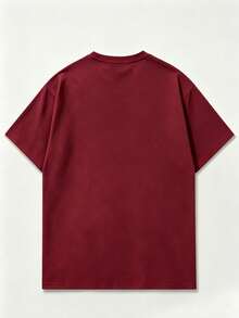 2026 Summer Women Round Neck Tee, Watercolor Papaya Mango Print, Soft Breathable Casual Top Daily Vacation, Free Shipping Ship In 24H. - 酒紅色 - 查看 3