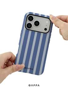 GIIPPA 1件霧藍條紋圖案設計手機殼，適用於Phone 17 Pro Max，兼容Phone 16 Pro Max、15 Pro Max、14 Pro Max，韓系高端時尚趣味手機殼，兼容11/12/13/14/15/16 Pro Max Plus，優雅設計男女皆宜，聖誕節、情人節、復活節、婚禮季及生日送女友的完美禮物！ - 彩色 - 查看 6