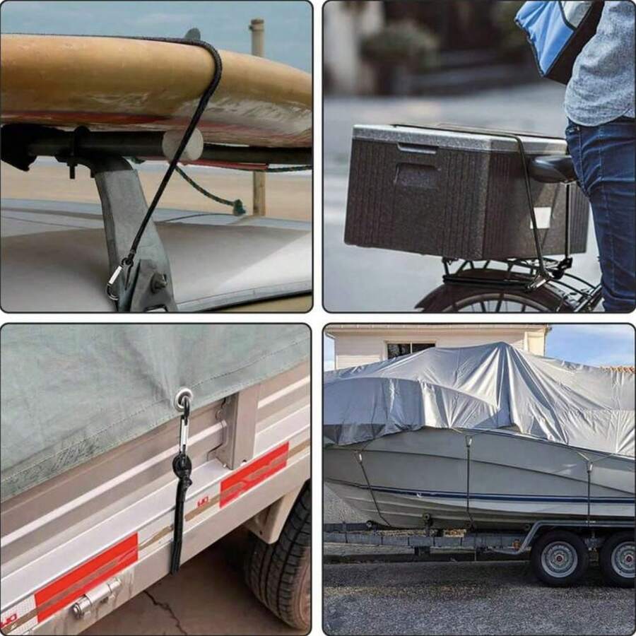 Camping, Rubber Band With Metal Hook Double Buckle Elastic Tie Rope, High Elasticity Elastic Binding Strap, Outdoor Luggage Binding Strap, Electric Scooter Motorcycle Fixing Rope, Multi-Scenario Portable Fastening Binding Rope Accessory - A - View 1