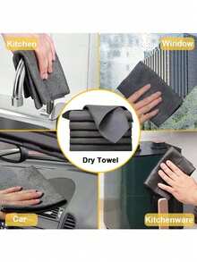 1/5/10pcs Magic Glass Cleaning Cloth, Streak-Free Microfiber Towel, Suitable For Windows And Mirrors, Thickened Multi-Purpose Rag, Suitable For Kitchen Cookware, Spatula, Car, Lint-Free Absorbent Cleaning Cloth, Home Kitchen Car Glass, Reusable Durable Cleaning Cloth, Home Essential - A - View 7