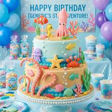 Underwater Cake Decorations, Ocean Cake Decorations, Octopus, Seahorse, Crab, Starfish, Suitable For Ocean Birthday Party, Baptism Party, These Underwater Cake Decorations Are Perfect For Underwater, Ocean Theme Or Mermaid Theme Birthday Party, Ocean Party, Gender Reveal And Tropical Theme Events. This Eye-Catching Display Will Be The Highlight Of Your Dessert Table, Creating Unforgettable Memories For Guests And The Birthday Person. - Multicolor - View 3