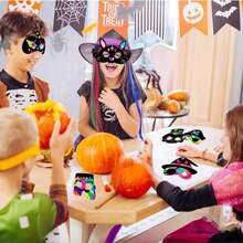 萬聖節彩虹刮刮面具 DIY 塗鴉刮紙面具，附彈性繩，兒童派對裝飾、返校季、開學第一天適用 - 彩色 - 查看 2