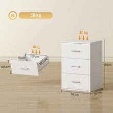 3-Drawer Nightstand, Bedroom Side Table, MDF, White - White - View 3