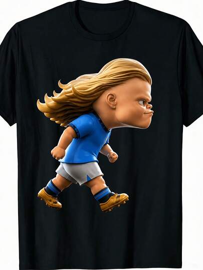 Unisex Fashion Graphic T-Shirt, Creative Funny Soccer Meme Character Pattern Printed Tee, Casual Spring Summer Short Sleeve Crew Neck Top,
