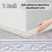 1pc 3.15in X 90.55in Self-Adhesive Thickened Waistline Baseboard, Door Frame Background Wall Border, Edge Sealing Strip - A - View 3