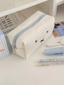 MIFFY 1pc Mi Tu Tu Corduroy Pencil Bag With High Beauty, Simple Ins Style, Cute Student, Universal Portable Stationery Storage Pen Bag - Multicolor - View 5