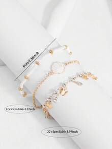 3pcs/Set Shiny Sexy Rhinestone Butterfly Tassel Anklets With White Shells, Handmade Alloy Jewelry, Suitable For Women's Daily Wear, Beach, Party, Music Festival - Multicolor - View 5