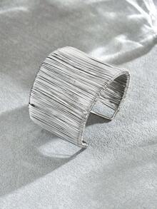 1 pieza Brazalete de metal minimalista con abertura (tamaño ajustable) - Plateado-B1555 - Ver 3