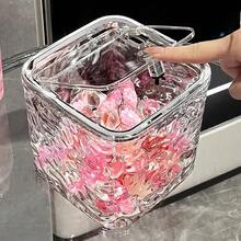 Water Ripple Transparent Plastic Storage Box With Flip Lid, Dust-Proof Square Transparent Hair Tie Jewelry Storage Box, Aesthetic Small Accessory Storage Box, Suitable For Desk, Bathroom, Vanity, Bedroom, Apartment Home Decor - Clear - View 5