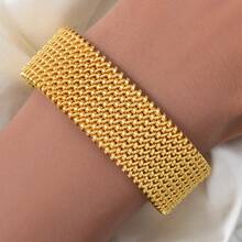 Vintage Fashion 18K Gold Plated Wide Multi-Layer Braided Open Cuff Bracelet, Unisex, Suitable For Daily Wear And Parties, Fashionable Gift Jewelry - Gold - View 3