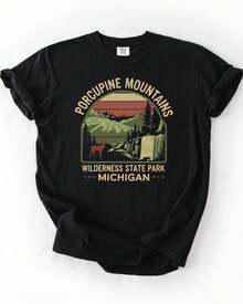 Unisex Men Women T-Shirt Mushroom Forest Vintage Cottagecore Washed Tee - Black - View 1