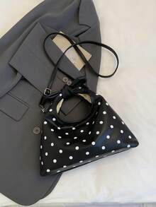 Polka Dot Pattern Handbag Crescent Bag Women's Pleated Bag Solid Color Cloud Crescent Bag Bow Tie Drawstring Casual Bag Shopping Women's Bag Shoulder Crossbody Bag Gift Shopping Commuting - Black - View 7