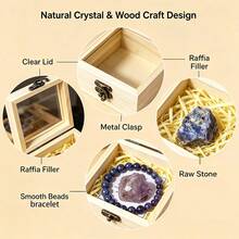 2PCS/Box Natural Raw Amethyst & Stones Collection Set, Healing Crystal Bracelet & Gemstone Ornament, Reiki Energy Health Yoga Craft, Wooden Gift Box - Raw Stone Bracelet Gift Set - View 8