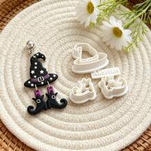 4pcs Halloween Themed Polymer Clay Molds, Witch Hat & Witch Shoes Embossed Clay Molds, Reusable Stamping & Cutting Tools, Suitable For DIY Earrings, Pendants, Brooches - White - View 4