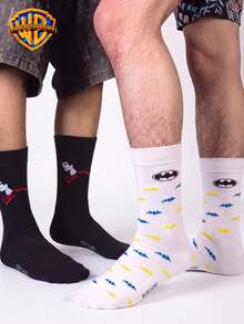 1/2 Pairs Warner Bros Cartoon Mid-Calf Socks, Unisex Super Hero Black & White  Socks - Multicolor - View 1