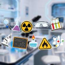 2 Science Lab Theme Banner Garlands, 10 Cartoon Lab Cutout Flags, Beaker, Radiation Sign, Goggles, Microscope, Atom, Flame, Warning Sign Hanging Decorations, Suitable For Scientist Birthday Party And Classroom Decor - A - View 7