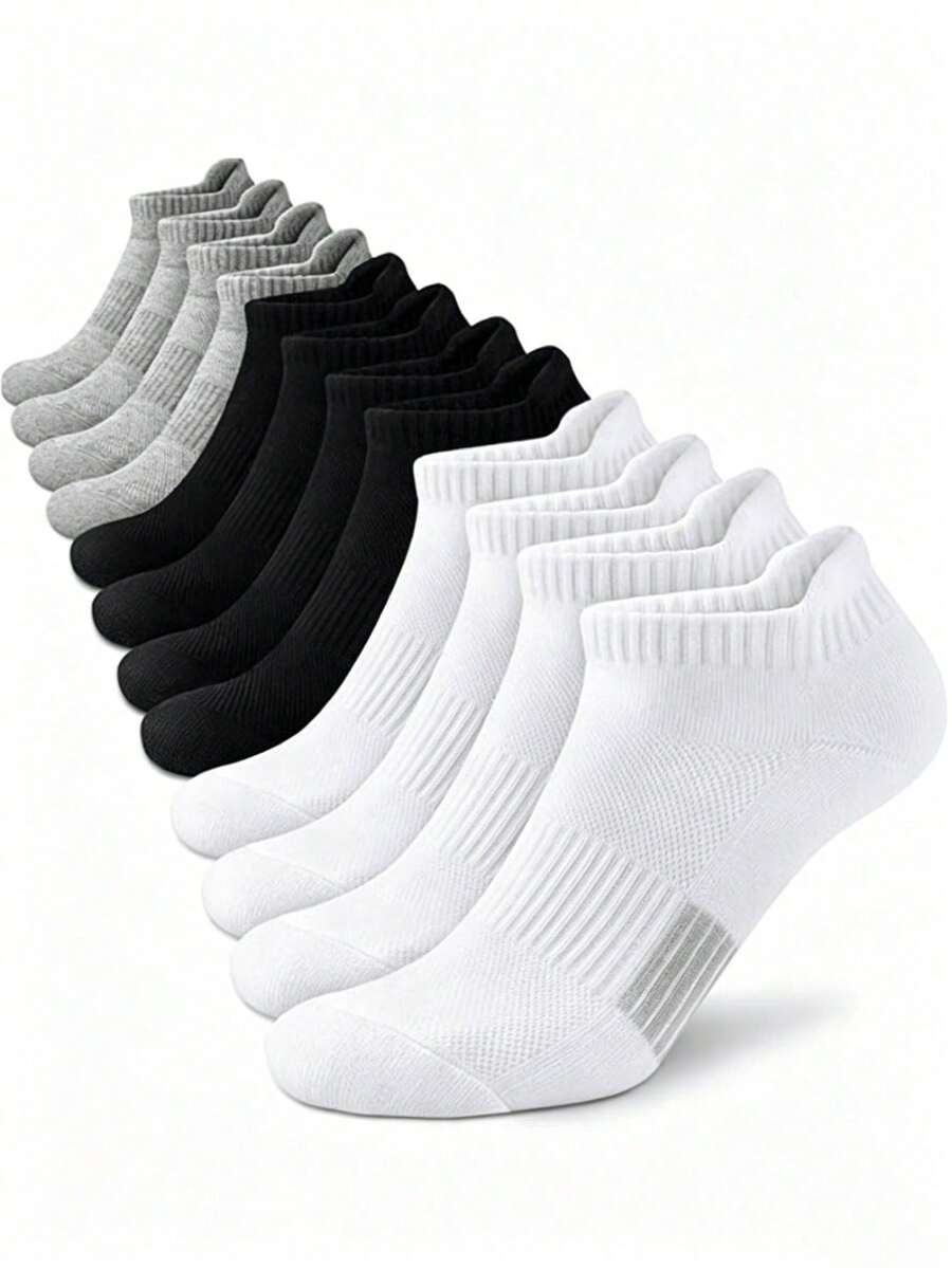 5/10 Pairs Men's Black & White Outdoor Sports Short Socks, Spring/Summer - Multicolor - View 1