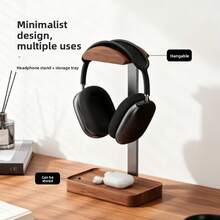 1Pc Walnut Headphone Stand, Stores Desktop Items, Desktop Storage Stand, Non-Slip Base, Stable Load-Bearing, Suitable For Most Headphone Models, Charming Decoration, High-Quality Desktop Ornament, Office School Desk Accessories, School Essentials, Office Decor And Accessories, Back To School - Multicolor - View 2