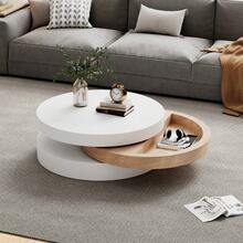 طاولة قهوة أسطوانية N625P300077W، سطح دوار 360°، طاولة غرفة معيشة قابلة للدوران، طاولة أريكة ثلاثية الطبقات، 3 أسطح تخزين، إجمالي سعة الحمولة الموصى بها 30 كجم، خشب الصفصاف مع التخزين - أبيض - مشاهدة 6