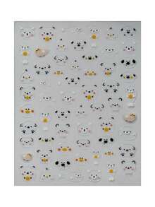 1pc Minimalist Cute 3D Nail Art Stickers, Transparent White Background Round Cartoon Nail Stickers With Blush Bear, Yellow Duck, Seal, Black Nose Puppy, Bow Bear, Star Animal Patterns, Transparent Light Color Palette, Suitable For Campus, Commuting, Daily Wear DIY Nail Art - Multicolor - View 8