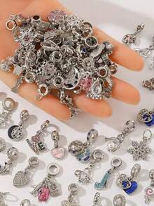 Random Silver Tone Rhinestone Enamel Bead Charms For Bracelet Making - Multicolor - View 1