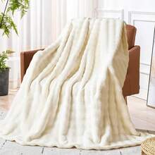 Luxury Bubble Fleece Blanket, Ultra Soft Thick Fluffy Flannel Fleece Blanket, All Season Comfortable Plush Blanket, Lightweight Warm Solid Color Decorative Throw, Suitable For Sofa Bed Chair, High-End Home Pillow Gift Blanket - White - View 5