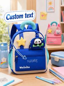 Customizable Name Personalized Schoolbag 1pc Cartoon Star Animal Pattern Cute Fashionable Backpack Removable Coin Purse Large Capacity Lightweight - Multicolor - View 1