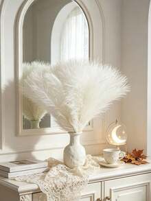 10 Pcs Artificial Reed Grasses, Boho-Style Home Decor, Faux Vases, Decorations For Living Rooms And Wedding Parties, Holiday Gatherings, Outdoor Fake Greenery, Made Of Wicker, Wedding Decor, DIY Wreath Materials, Fall Decorations, Halloween Decor - Milky White - View 6