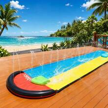 Dual Lane PVC Inflatable Water Slide, Outdoor Water Spray Surfing Slide, Comes With 2 Inflatable Slide Mats, Suitable For Backyard Lawn Summer Water Fun - 彩色 - 查看 9