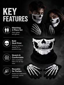 Unisex All-Season Skull Funny Face Mask Balaclava Cycling Mask Neck Gaiter, Suitable For Daily Cycling, Party, Outdoor Travel - Multicolor - View 2
