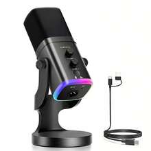 XLR/USB 動圈麥克風，適合直播與遊戲，附 RGB 燈效、靜音按鈕、耳機插孔、桌面支架，理想的 PC 麥克風，適用於播客、唱歌、錄音 - 查看 11