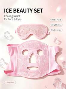 2pcs Pink Cold Compress Gel Bead Eye Mask & Face Mask Set, Pink Series Ice Compress For Skin De-Puffing And Redness Relief, Soothing Facial Fatigue, Beauty Tool Facial Care 2-Piece Gift Set - Pink - View 1