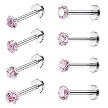8Pcs Love/Star/Square/Round Shape CZ Labret Lip Rings Nose Rings Studs Stainless Steel Helix Conch Cartilage Earrings Piercing Jewelry For Women Men - Pink - View 9